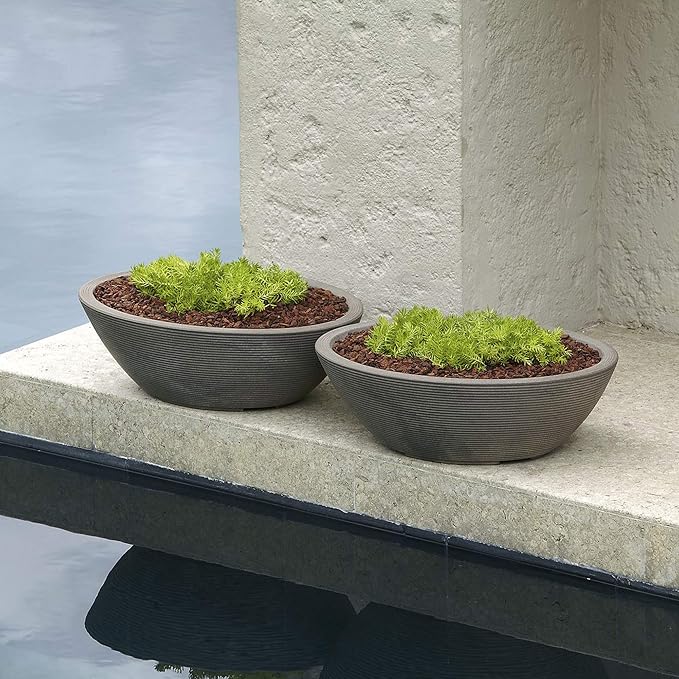 Crescent Garden Delano Oval Planter Bowl, Succulent Garden, Unique Indoor/Outdoor Double-Walled Plant Bowl with Plug- Oval Shape - 24" L x 17" W x 8" H (Old Bronze)