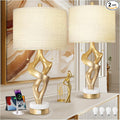 Scenekoy Sculptural Table Lamp Set of 2 with USB Ports for Bedroom Living Room, 26” Gold Leaf Marble Base Bedside Lamps, Pull Chains Switch Modern Nightstand Lamp for Home Room Decor (Bulbs Included)