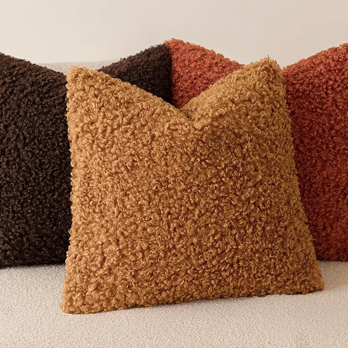 Foindtower 2 Pieces 18x18 Inch Orange, Faux Fur Throw Pillow Cover Accent Sherpa Furry Pillow Covers Fuzzy Soft Pillowcases Cozy Sheepskin Decorative Fleece Cushion Case for Bed Couch Living Room