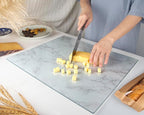 Glass Cutting Board 20”x16”: Tempered Glass Kitchen Counter Protector - Durable- Scratch-Resistant, Heat-Proof - Design 3 - Grey Marble Effect
