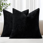 decorUhome Chenille Black Throw Pillow Covers 26x26 Inch Set of 2, Decorative Soft Couch Pillow Covers Solid Dyed Accent Velvet Farmhouse Neutral Square Pillow Cases for Sofa Bed Living Room