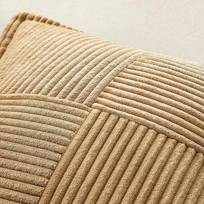 MIULEE Decorative Lumbar Throw Pillow Covers for Couch Bed Livingroom 12x20 Inch Set of 2 Brown Boho Accent Throw Pllows Broadside Striped Patchwork Soft Corduroy Pillowcases
