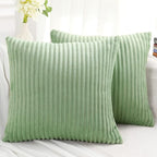 Simmore Decorative Throw Pillow Covers 18x18 Set of 2, Soft Natural Plush Flannel Double-Sided Fluffy Couch Pillow Covers for Sofa Living Room, Sage Green
