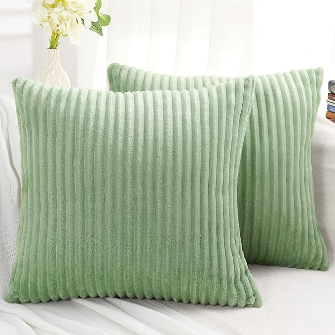 Simmore Decorative Throw Pillow Covers 24x24 Set of 2, Soft Natural Plush Flannel Double-Sided Fluffy Couch Pillow Covers for Sofa Living Room, Sage Green