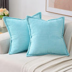 HAUSSY Light Blue Large Decorative Throw Pillow Covers 26x26 Inch Set of 2,Soft Solid Corduroy Striped Cushion Case,Square Euro Pillow Shams,Winter Home Decorations for Couch,Bed