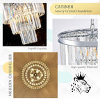 Modern Chrome Crystal Chandeliers 16" Small Pendant Light Luxury 3 Tiers 6-Light K9 Crystal Ceiling Pendant Round Light Fixture for Dining Room Entryway Kitchen Bedroom Closet