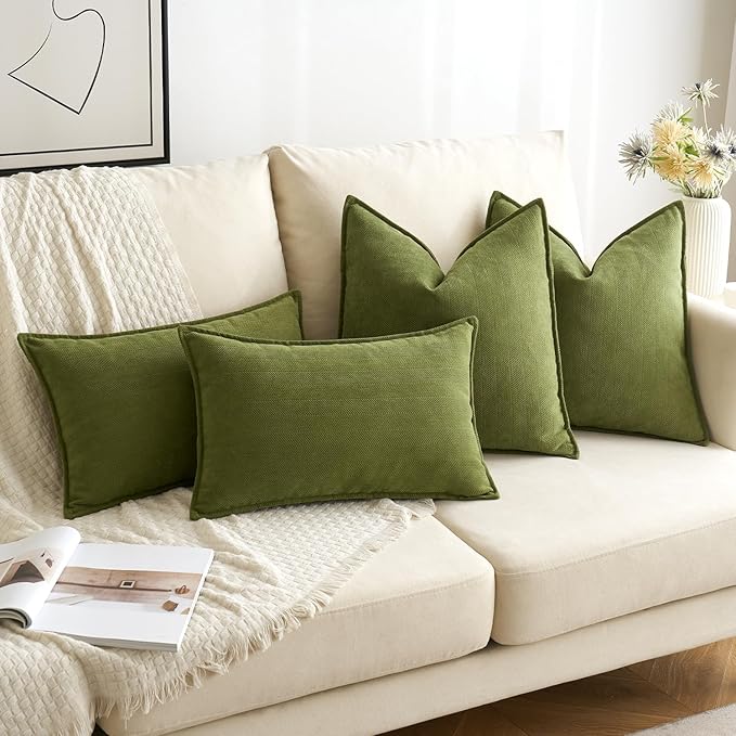 MIULEE Pack of 2 Moss Green Decorative Pillow Covers 26x26 Inch Soft Chenille Luxurious Couch Throw Pillows Farmhouse Cushion Covers Euro Shams with Elegant Design for Sofa Bed Living Room Home Decor