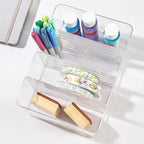STORi 4-Compartment Clear Plastic Organizer, Rectangular Divided Makeup and Vanity Storage Bin, Use Upright for Eyeshadow Palettes, Made in USA