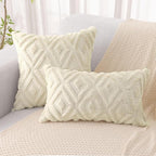 Pallene Soft Faux Fur Throw Pillow Covers 20x20 - Plush Wool Decorative Pillow Covers - Couch Sofa Pillow Covers for Living Room - with 3D Diamond Pattern - Set of 2 - Beige