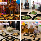 Aya's Square Plastic Plates - 6.5"/9.5" Black Disposable Plates for Party - Heavy-Duty Reusable Food Grade Plastic - 60 Count - Thick and Durable to Prevent Breaking - Ideal for Events and Gatherings