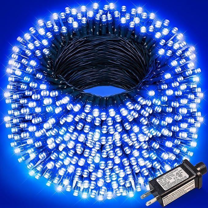 Christmas Lights Outdoor, 262FT 800 LED Christmas String Lights 8 Modes, Green Wire Waterproof Twinkle Tree Light for Indoor House Yard Patio Wedding Holiday Decorations, Blue