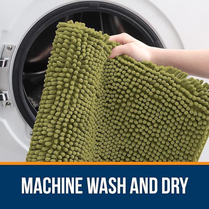 OLANLY Bathroom Rugs 44x24, Extra Soft Absorbent Chenille Bath Rugs, Rubber Backing Quick Dry, Machine Washable Bath Mats for Bathroom Floor, Tub and Shower, Home Decor Accessories, Willow Green