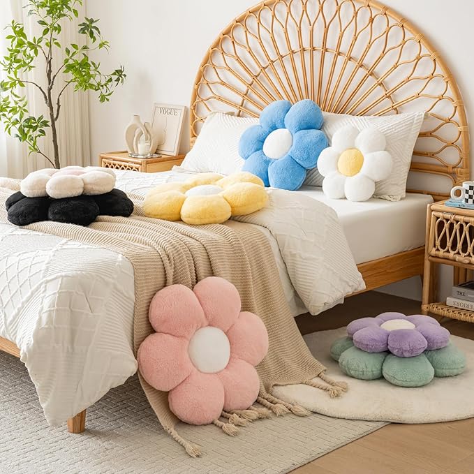 Xiashrk Flower Pillows, Decorative Pillows for Couch, Cute Daisy Pillow for Bed, Flower Shaped Decorative Throw Pillow Room Decor (Blue, 14.9 Inches)
