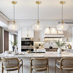 Glass Pendant Lights Kitchen Island, Brass Gold Pendant Lighting Fixtures, Modern Hanging Ceiling Light with 11'' Striped Clear Glass Shade for Farmhouse Dining Room Bedroom Hallway(1 Pack)