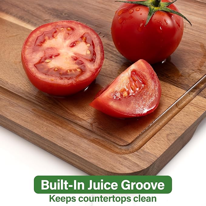 Wood Cutting Board For Kitchen, Acacia Wood Cutting Board Set of 3 with Juice Groove, Double-Sided Chopping Board Serving Board with Hanging Hole for Meat, Vegetables and Cheese