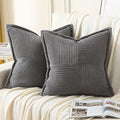 HAUSSY Dark Grey Throw Pillow Covers 22x22 Inch Set of 2, Soft Corduroy Solid Striped,Square Decorative Cushion Case,Winter Home Decorations for Couch,Bed
