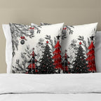 Christmas Tree Throw Pillow Covers 18x18 Set of 2, Buffalo Plaid Xmas Trees Bells Winter Holiday Decorative Pillow Cases Cotton Cushion Cover for Bed Sofa Couch Chair Home Car