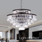 Brown Modern Style Top K9 Crystal Chandeliers & LightsRound Hanging Classic, Pendant Ceiling Chandelier Lighting Fixture 6-Tier for Dining Room Living Room(Oil Brown, Dia 31 Inch)