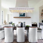 Wellmet Chrome Chandelier 57 inch, 13-Light Modern Rectangular Crystal Chandelier Ceiling Hanging, Linear Chandeliers Light Fixture for Living Room, Dining Room, Bedroom, Kitchen Island