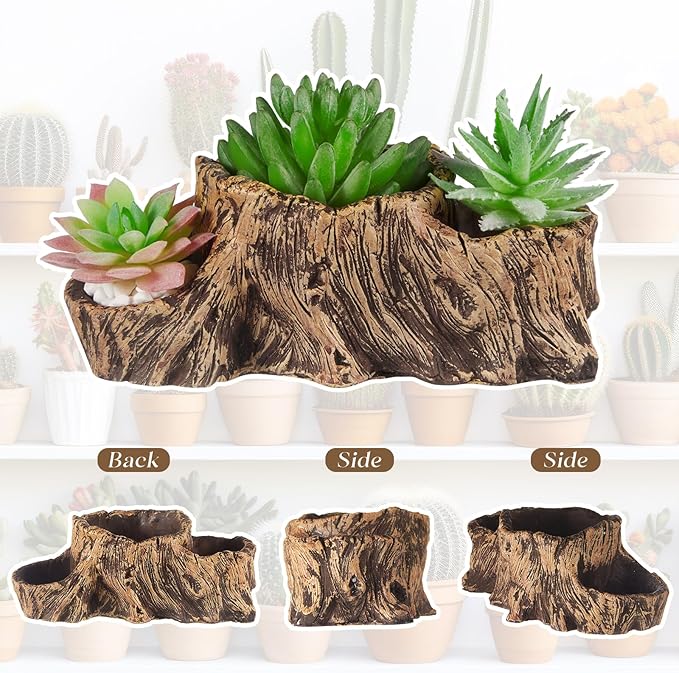 3 Pcs Driftwood Stump Log Concrete Planter Driftwood Planter Succulent Pot Plant Pot for Succulents for Outdoor Indoor Home Patio Garden Decoration (Retro)