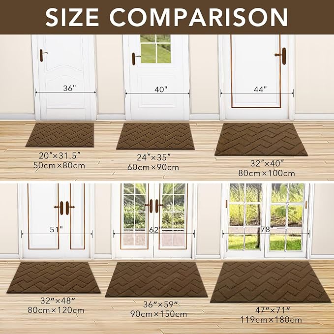hicorfe Indoor Doormat,Front Back Door Mat Rubber Backing Non Slip Door Mats 20"x59" Absorbent Resist Dirt Entrance Doormat Inside Floor Mats Entryway Washable Low-Profile for Patio,Garden(Dark Brown)