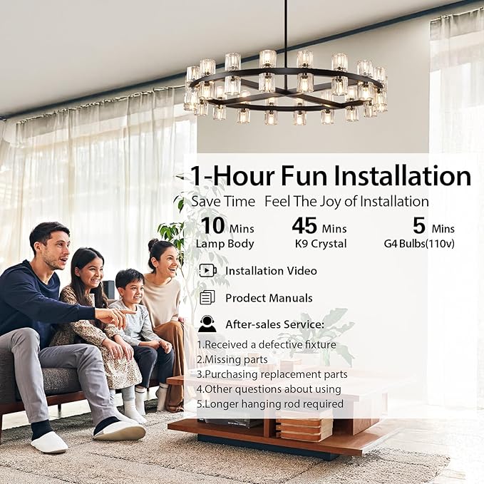 36" K9 Crystal Chandeliers, Round Black Chandeliers for Dining Room, Living Room, Dining Room Chandelier Over Table, Chandelier for Bedroom Foyer Bathroom Includes Bulbs