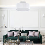 SomSom Ceiling Light, 15'' Modern Stripe Fabric Pendant Light Shade Flush Mount, Large Drum Lampshade, Lamps for bedrooms, Flush Chrome Matt, 3 Bulbs