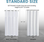Stall No Hook Shower Curtain with Snap in Liner,230GSM Waffle Weave Shower Curtains for Bathroom,60W x 74H,White