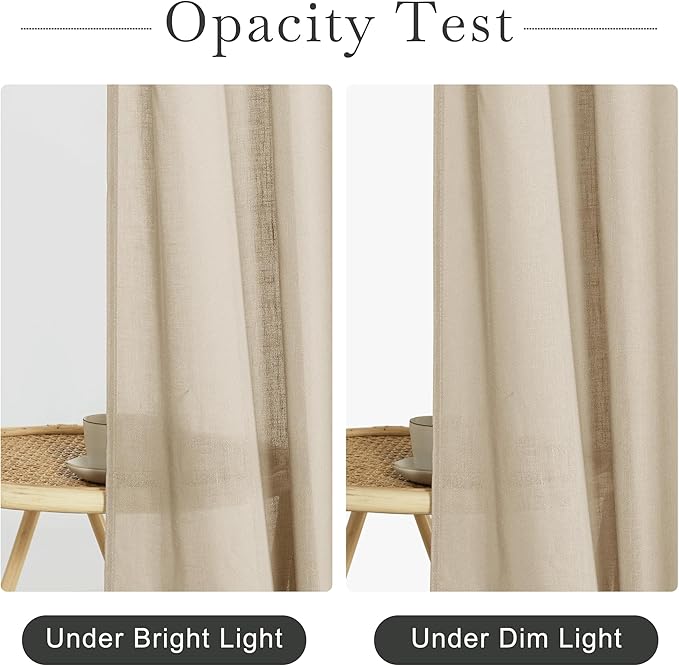 KGORGE Linen Shower Curtain - Semi Sheer Lightweight Button Hole Half Privacy Quick Dry Shower Curtains for Bathroom Bathtub Decor, Angora, 72 x 90 inches Long, Hooks Included
