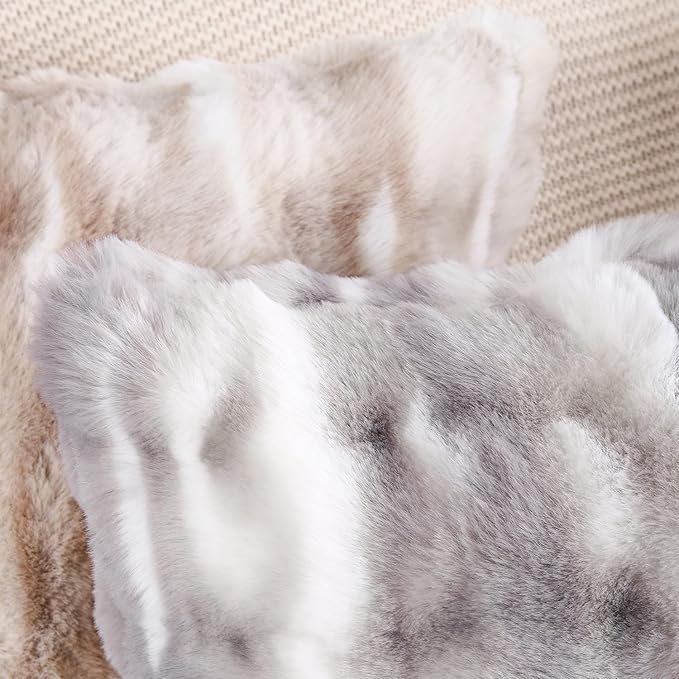 MADIZZ Pack of 2 Thick Plush Wool Throw Pillow Covers 12x20 Inch White Grey Soft Neutral Decorative Throw Pillows Accent Boho Cushion Covers for Couch Sofa Bedroom Pillow Shell