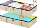 storageLAB Under Bed Storage Containers, Closet Organizers with Sturdy Handles for Clothes, Comforters, and Accessories, Use Under or at the End of the Bed - 2 Pack, Reinforced, Beige