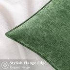 decorUhome Christmas Couch Throw Pillow Covers 26x26 Set of 2, Decorative Soft Euro Neutral Chenille Pillow Covers with Elegant Design for Sofa Bed Living Room Home Decor, Moss Green