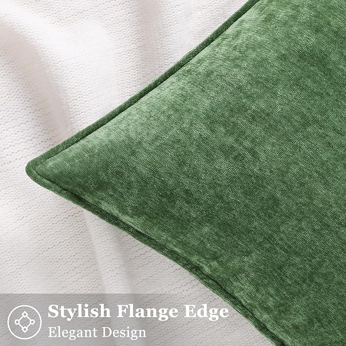 decorUhome Christmas Couch Throw Pillow Covers 18x18 Set of 2, Decorative Soft Euro Neutral Chenille Pillow Covers with Elegant Design for Sofa Bed Living Room Home Decor, Moss Green
