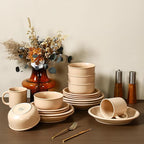 GZG Vintage Series - Ceramic Dinnerware Set for 2, 6 Pieces Stoneware Plates and Bowls Set, Lead-Free, Handcrafted Dishes Set, Microwave & Dishwasher Safe - Warm Apricot