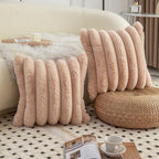 Neelvin Camel Faux Fur Cozy Soft Striped Decorative Throw Pillow Covers 12x20 inch Set of 2,Velvet Pillowcase Cushion Case for Sofa Couch
