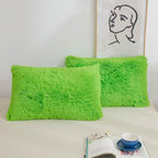 XeGe Faux Fur Fluffy Pillow Cases, Soft Plush Shaggy Furry Lime Green Pillowcases, Velvet Fuzzy Decorative Throw Pillow Covers for Bed Couch, Zipper Closure, Set of 2(Standard Size, Lime Green)
