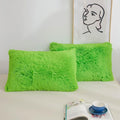 XeGe Faux Fur Fluffy Pillow Cases, Soft Plush Shaggy Furry Lime Green Pillowcases, Velvet Fuzzy Decorative Throw Pillow Covers for Bed Couch, Zipper Closure, Set of 2(King Size, Lime Green)