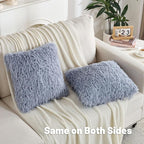 FUTEI Grey Blue Decorative Throw Pillow Covers 20x20 Inch Set of 2,Soft Fluffy Faux Feather Texture Cushion Cases,Modern Home Luxury Decor for Couch Bed Living Room