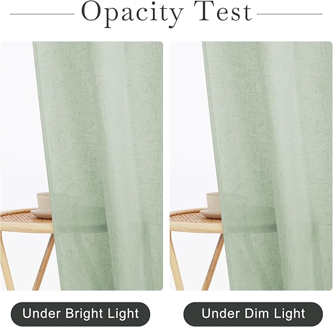 KGORGE Linen Shower Curtain - Semi Sheer Lightweight Button Hole Half Privacy Quick Dry Shower Curtains for Bathroom Bathtub Decor, Sage Green, 72 x 72 inches Long, Hooks Included