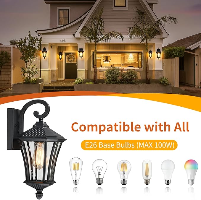 YSN 19" Large Outdoor Wall Lights 2 Packs, Black Porch Light Fixture Exterior Sconce Light, Retro Outdoor Lighting Fixtures Wall Mount, Waterproof Outdoor Lights for House Garage Yard