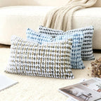 Boho Chenille Tufted Pillow Cover 12x20 Inch Set of 1, Farmhouse Striped Decorative Pillow Covers Accent Fluffy Neutral Lumbar Pillowcases for Couch Sofa Bedroom Living Room, Brown Gray