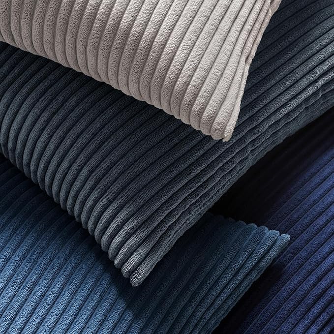 MIULEE Winter Pack of 2 Corduroy Soft Soild Decorative Square Throw Pillow Covers Set Cushion Cases Pillowcases for Sofa Bedroom Couch 18 x 18 Inch Navy Blue
