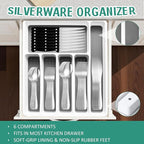 61Pcs Silverware Set with Organizer, Silver Stainless Steel Flatware Set for 10 Cutlery Utensil Sets with Steak Knives, Spoons and Forks Set, Dishwasher Safe