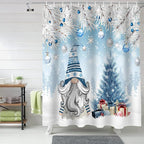 Vandarllin Christmas Gnome Shower Curtain, Winter Merry Christmas Tree Balls Shower Curtains Set with Hooks, Blue Waterproof Fabric Bathroom Curtains Decor Home Accessories, 60 X 72 Inch Long