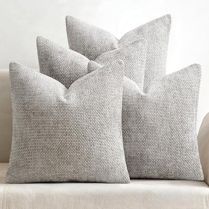 MIULEE Pack of 4 Couch Throw Pillow Covers 18x18 Inch Light Gray Soft Decorative Polyester Pillow Covers Farmhouse Accent Cushion Covers for Boho Home Decor Sofa Bedroom Living Room
