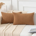 Kevin Textile Throw Pillow Covers Soft Corduroy Decorative Set of 2 Boho Striped Pillow Covers Pillowcases Farmhouse Home Decor for Couch Bed Sofa Living Room 12x20 Inch Khaki