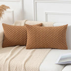 Kevin Textile Throw Pillow Covers Soft Corduroy Decorative Set of 2 Boho Striped Pillow Covers Pillowcases Farmhouse Home Decor for Couch Bed Sofa Living Room 12x20 Inch Khaki