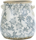 Vintage Grey Ceramic Ice Crack Glaze Flower Pot with Drainage Holes and With Handle, Country Rustic Planters for Indoor and Outdoor,Tuscan Decor,Home,Living Room, Garden Decor, Gardening Gift (Grey)