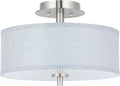 XiNBEi Lighting Semi Flush Mount Ceiling Light, 14" Drum Light Fixture with Grey Fabric Shade, 3-Light Brushed Nickel Ceiling Lamp for Bedroom Living Room Kitchen Hallway