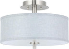 XiNBEi Lighting Semi Flush Mount Ceiling Light, 14" Drum Light Fixture with Grey Fabric Shade, 3-Light Brushed Nickel Ceiling Lamp for Bedroom Living Room Kitchen Hallway